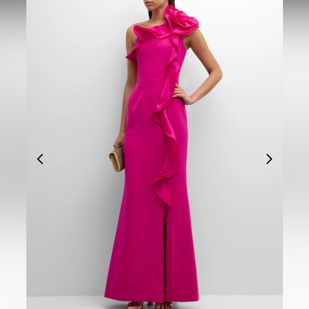 Neiman Marcus exclusiveRickie Freeman for Teri Jon One shoulder Rufflecrepe gown